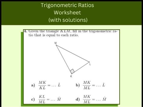 Trigonometric Ratios Worksheet With Solutions Teaching Resources