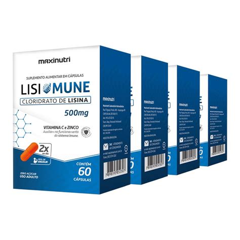 Kit 04 Lisimune Lisina Vitamina C Zinco 60 Cápsulas Loja Maxinutri