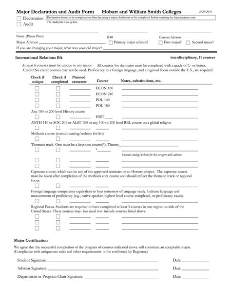 Fillable Online Hws Major Declaration And Audit Form Fill Out And