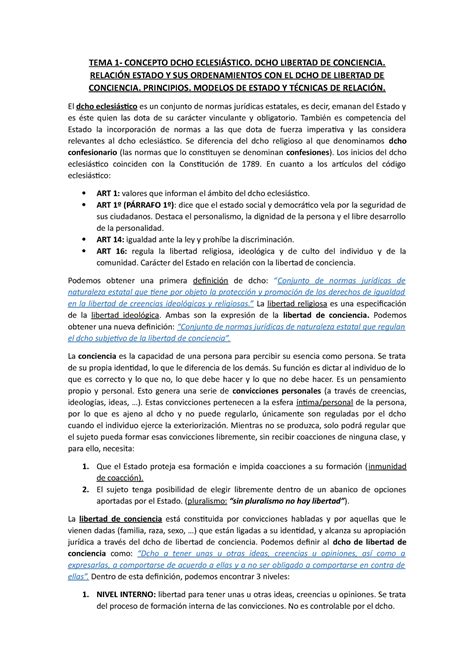 Tema Concepto Dcho Eclesiastico Dcho Libertad De Conciencia