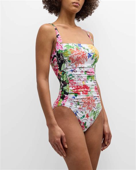 Johnny Was Metalli Mix Ruched One-Piece Swimsuit | Neiman Marcus