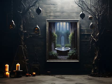 Cute Ghost In Bathtub Wall Art Gothic Halloween Decor Canvas Print