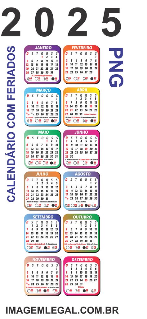 Base de Calendário de 2025 Vertical Colorido 2 x 6 Imagem Legal