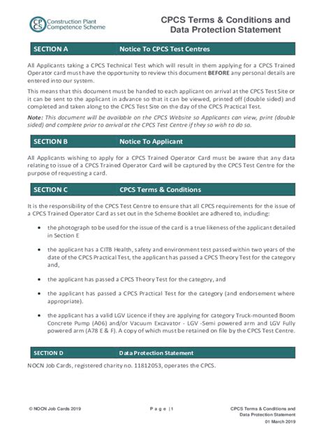 Fillable Online CPCS Terms And Conditions And Data Protection Statement