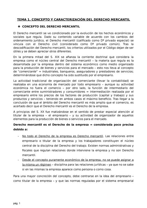 Apuntes Mercantil I Para El Examen Tema Concepto Y Caracterizaci N