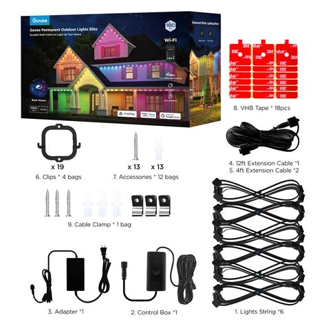 Govee Wi Fi RGBIC Outdoor Permanent String Lights 100ft Black H805AA11