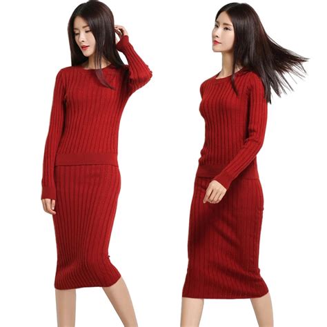 Women Knit Sweater Skirt Set 2019 New Spring Womens Knitted Two Piece Sets Cashmere Wool ...