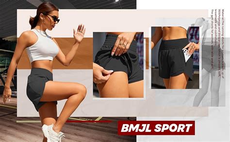 Bmjl Womens Athletic Shorts High Waisted Running Shorts Pocket Sporty Shorts Workout Elastic