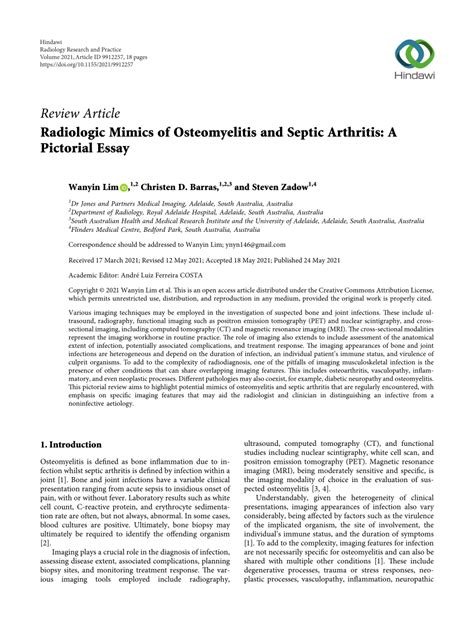 Pdf Radiologic Mimics Of Osteomyelitis And Septic Arthritis A Pictorial Essay