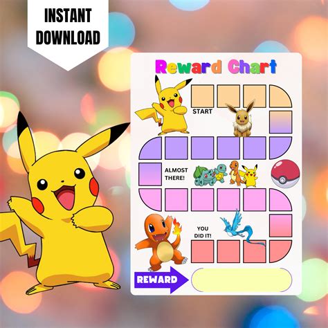 Pokemon Reward Chart Printable Pokemon Behavior Chart Digital Pikachu