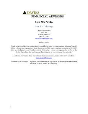 Fillable Online Davies Financial Advisors Form Adv Part A Brochure