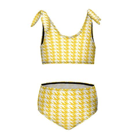Aesthetic Signal Yellow And White Ripple Girl S 2 Piece Bikini Set Beach Sport Swimsuit Swimwear