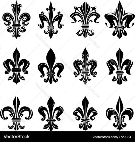 Black Medieval Royal Fleur De Lis Symbols Vector Image