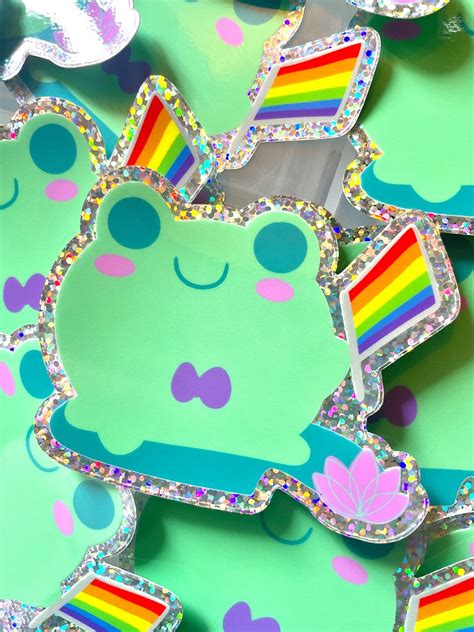 Pride Gay Frog Cute Glittery Sticker Etsy