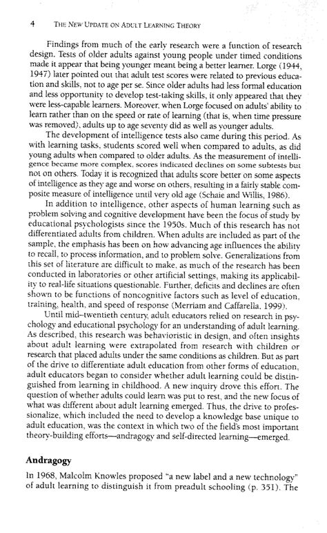 SOLUTION: Andragogy and Self Directed Learning Pillars of Adult
