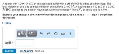 Solved A Beaker With 1 20x102 ML Of An Acetic Acid Buffer Chegg