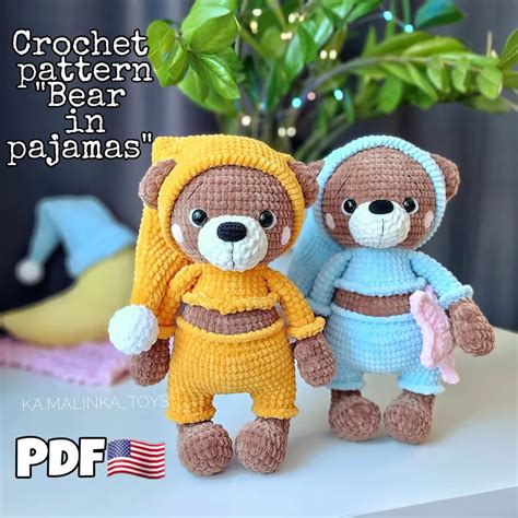 Amigurumi Bear In Pajamas Crochet Pattern Printable PDF Amigurumi