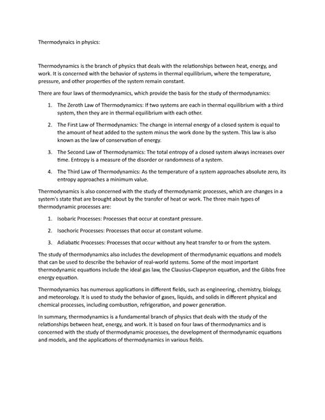Thermodynamics in Physics - Thermodynaics in physics: Thermodynamics is ...