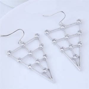 Cubic Zirconia Inverted Triangle Design Fashion Costume Earrings Silver