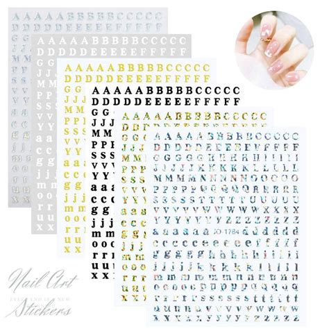 D Laser Holographic Letter Nail Stickers Sheets Gold Nail Decals