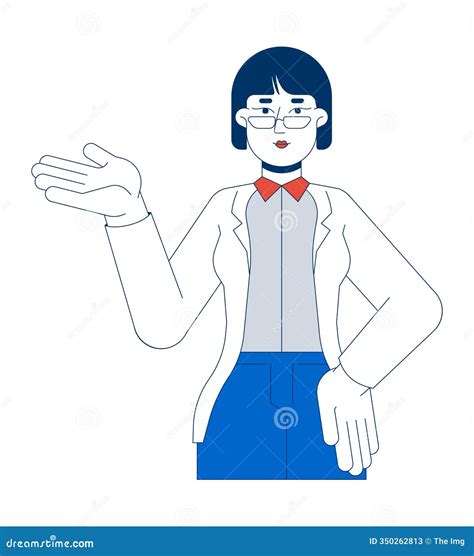 Glasses Asian Woman Corporate Gesturing Explaining 2D Cartoon Character