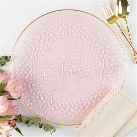 Organic Translucent Pink Hammered Plastic Plates Gold Rim Inch Inch