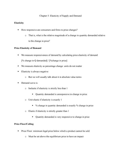 Econ Chapter Lecture Notes All Chapter Elasticity Of Supply