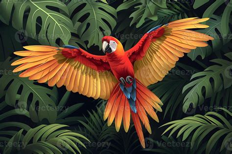 Vibrant Scarlet Macaw In Tropical Jungle Stunning Wildlife