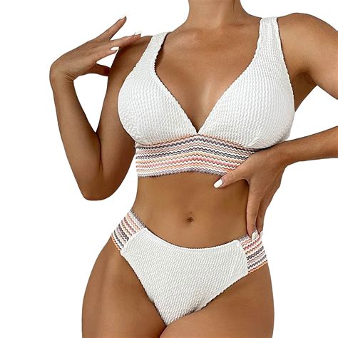 Aseidfnsa Bikini Set Boho Feel Striped Tape Bikini Top Women Bathing