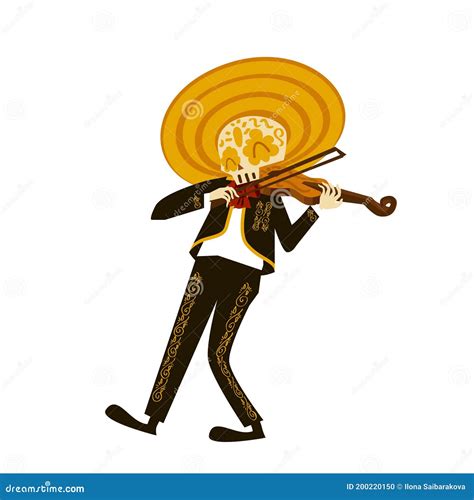 Esqueleto De Mariachi En El Sombrero Mexicano Con Viol N Ilustraci N