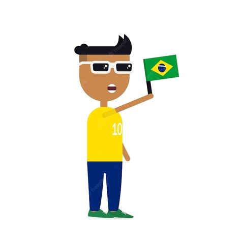 Premium Vector | Brazil fan. man with brazil flag vector cartoon design