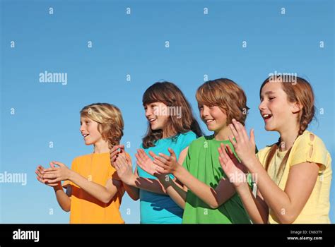 Group Of Kids Children Or Supporters Clapping Stock Photo Alamy