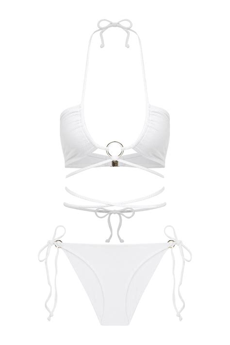 Aquella Aksesuarlı Bağlamalı Halter Yaka Dokulu Beyaz Bikini Takım Fiyatı Yorumları Trendyol