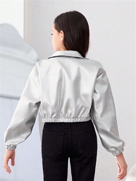 SHEIN Tween Girl Flap Pocket PU Leather Jacket SHEIN USA