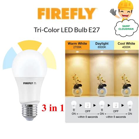 Firefly 3 In 1 Tri Color LED Bulb 8 Watts Tricolor E27 Daylight Warm