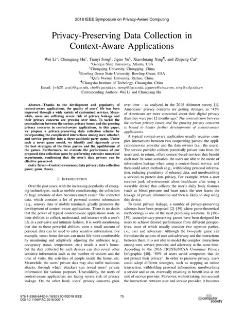 Pdf Privacy Preserving Data Collection In Context Aware Applications