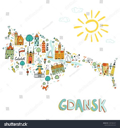 Hand Drawn Illustrated Map Gdansk Tourist Stock Vector Royalty Free