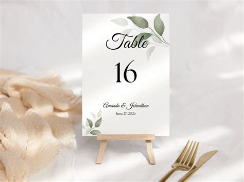 Marge Creates Watercolor Greenery Leaves Wedding Table Number Templates