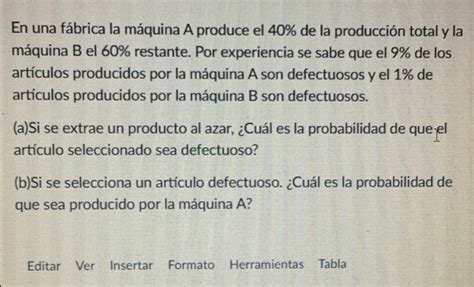 Solved En una fábrica la máquina A produce el 40 de la producción