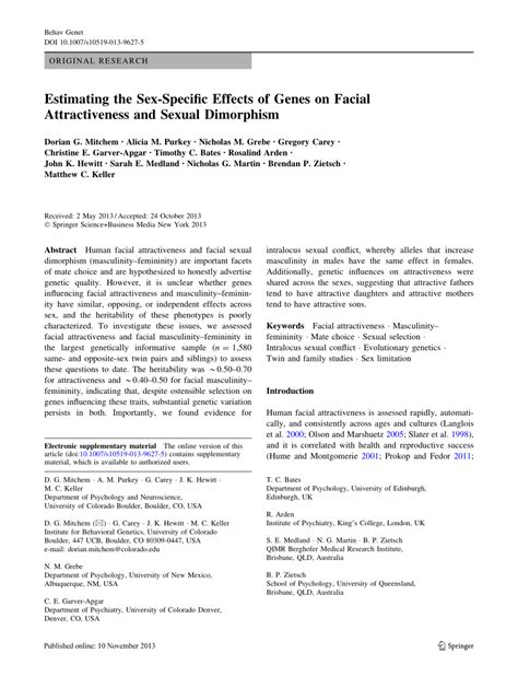 Pdf Estimating The Sex Specific Effects Of Genes On Facial