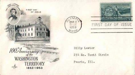 100th Anniversary of the Washington Territory 1853-1953 First Day ...