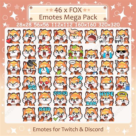 Fox Emotes X 46 For Twitch And Discord Emote Red Fox Twitch Emote Pack