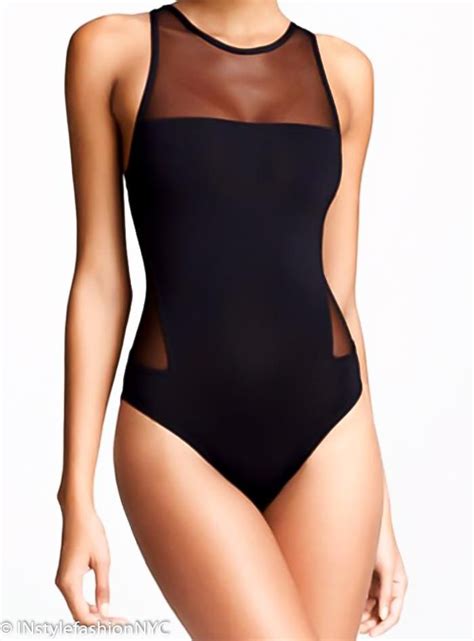 Womens Black Mesh Insert One Piece Swimwear Instyle Fashion Women