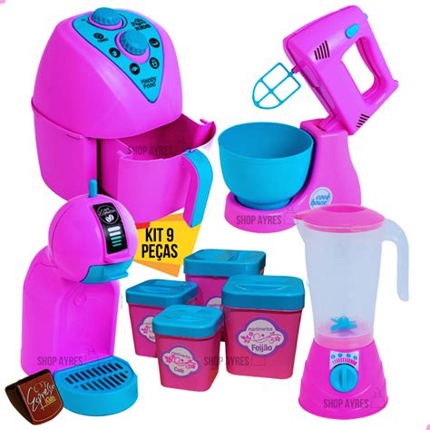 Kit Brinquedos De Cozinha Eletrodom Sticos Infantil Faz De Conta Rosa