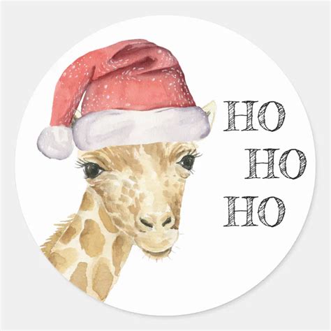 Giraffe Christmas Hat Ho Ho Ho Classic Round Sticker Zazzle