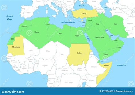 Map of MENA Region with Borders of the States Stock Illustration ...