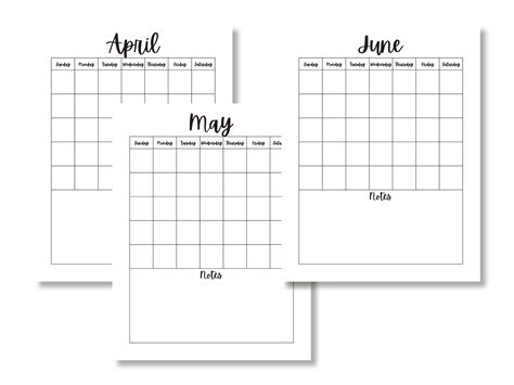 Printable Blank Calendar PDF Monthly Calendar Undated Calendar 12 Month ...