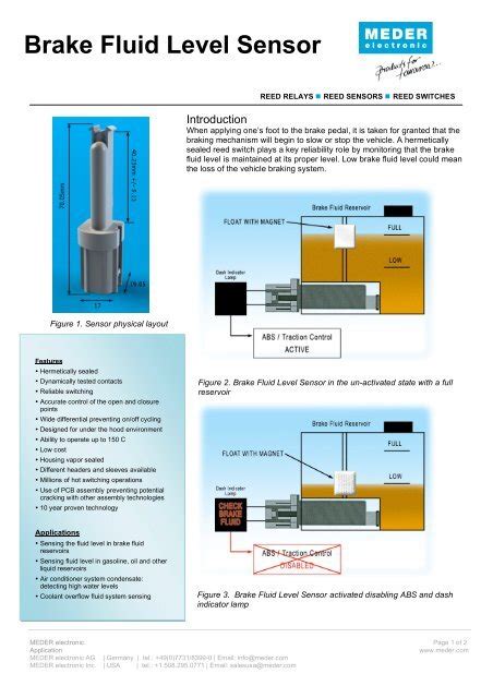 Brake Fluid Level Sensor Meder Electronic