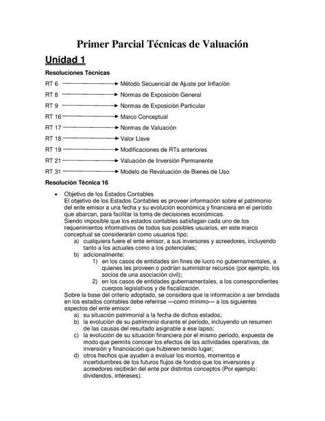 Primer Parcial Técnicas de Valuación Primer Parcial Técnicas de