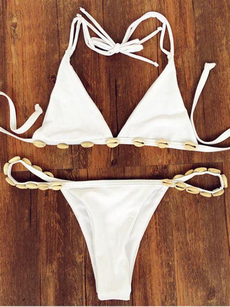 Off Shell Halter Strappy Bikini Set In White Zaful